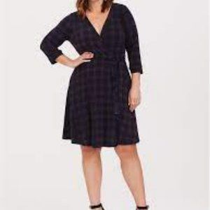 Purple Plaid Studio Knit Wrap Dress